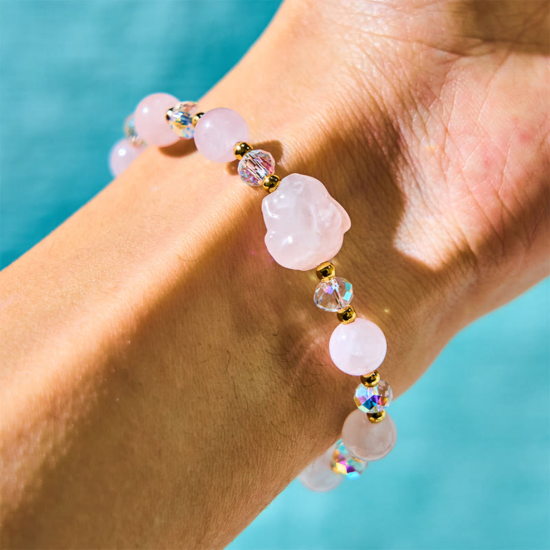 Buddha Stones Rose Quartz Crystal Rabbit Healing Chain Bracelet - image 3