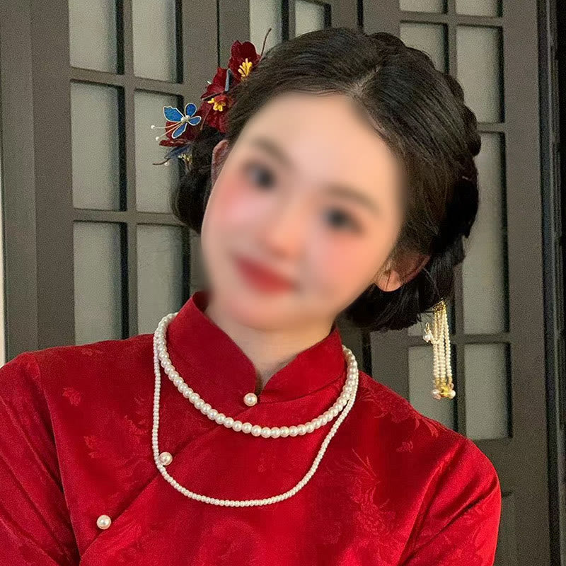 Buddha Stones Chinese Wedding Red Flower Butterfly Hair Comb Hairpin Barrette - image 8