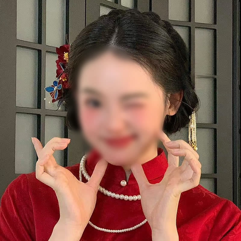 Buddha Stones Chinese Wedding Red Flower Butterfly Hair Comb Hairpin Barrette - image 7