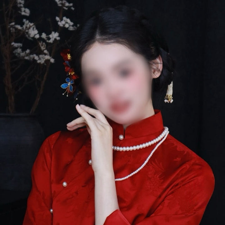 Buddha Stones Chinese Wedding Red Flower Butterfly Hair Comb Hairpin Barrette - image 10