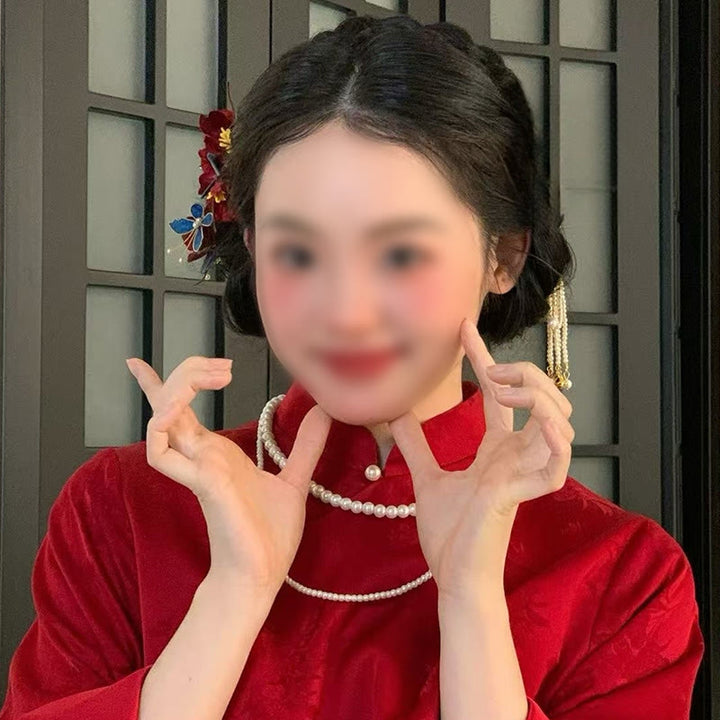 Buddha Stones Chinese Wedding Red Flower Butterfly Hair Comb Hairpin Barrette - image 6