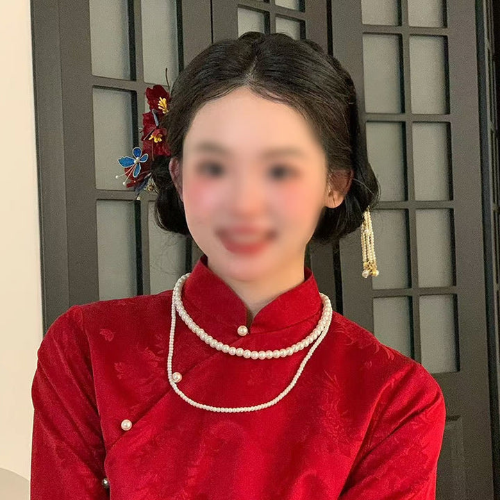 Buddha Stones Chinese Wedding Red Flower Butterfly Hair Comb Hairpin Barrette - image 9