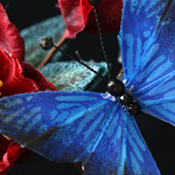 Buddha Stones Classical Chinese Style Red Flower Blue Butterfly Hairpin - image 11