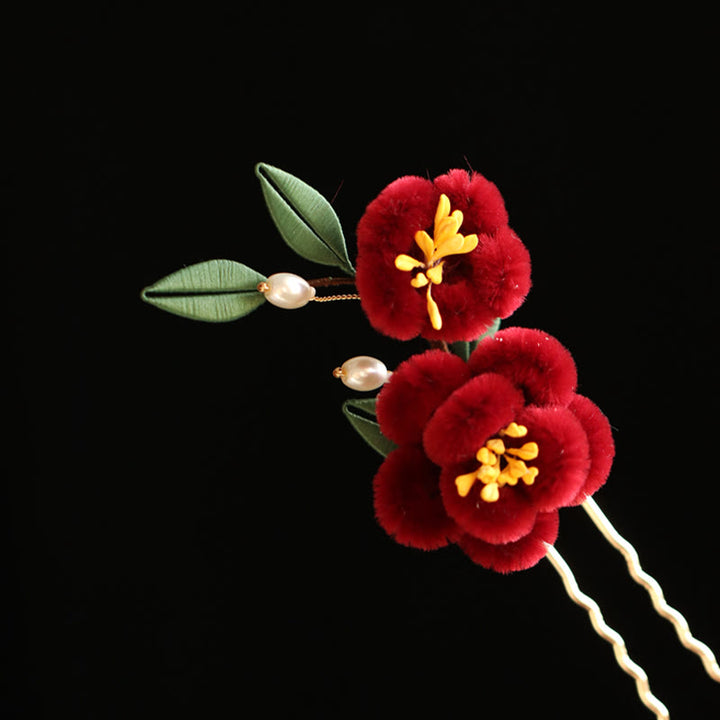 Buddha Stones Classical Chinese Style Red Flower Blue Butterfly Hairpin Hair Comb Barrette - image 18