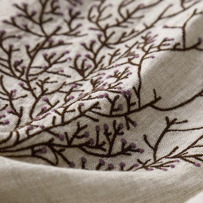 Buddha Stones Casual Embroidery Tree Drawstring Women's Crew Neck Design Half Sleeve Cotton LinenT-Shirt - image 9