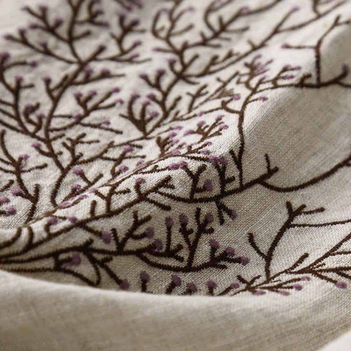 Buddha Stones Casual Embroidery Tree Drawstring Women's Crew Neck Design Half Sleeve Cotton LinenT-Shirt - image 9