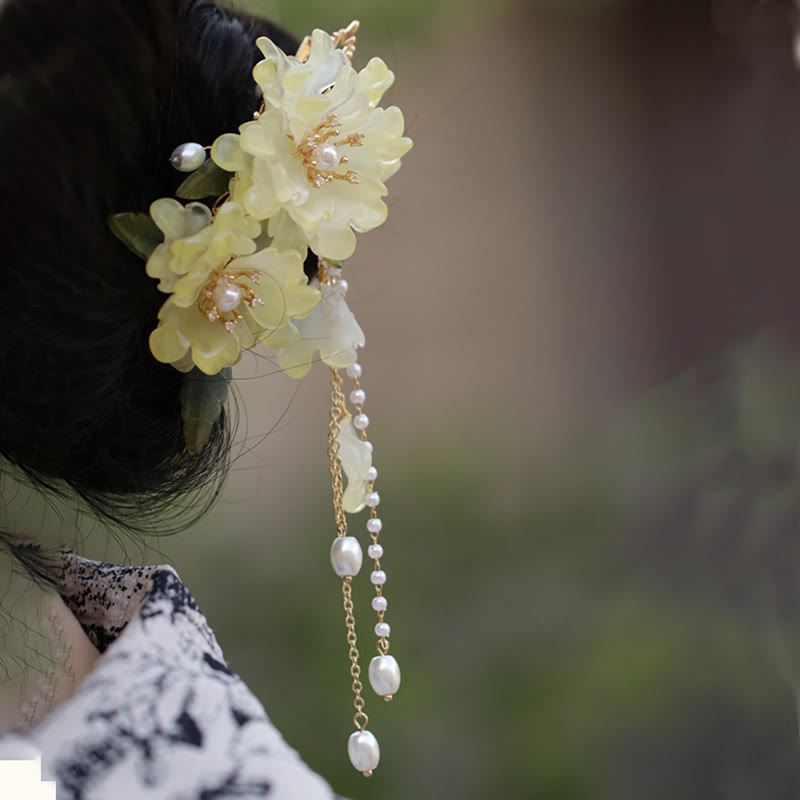 Buddha Stones Classical Magnolia Tassel Side Hair Clip - Ginger Yellow Hair Clip - image 12