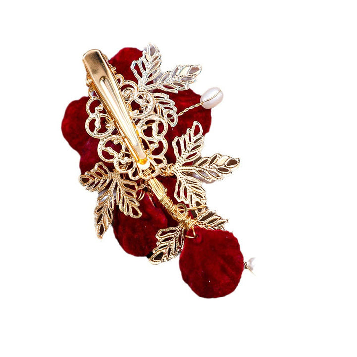 Buddha Stones Vintage Red Camellia Side Hair Clip - image 5