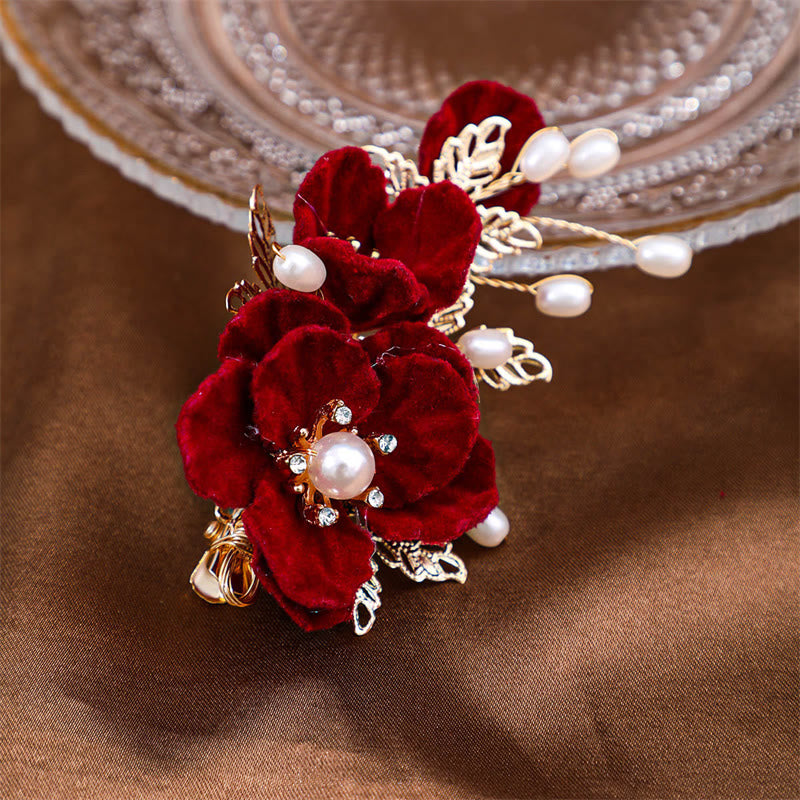 Buddha Stones Vintage Red Camellia Side Hair Clip - Red Camellia Hair Clip - image 0