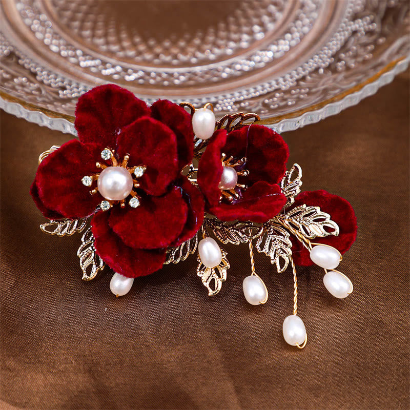Buddha Stones Vintage Red Camellia Side Hair Clip - image 4