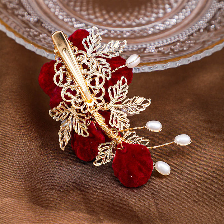 Buddha Stones Vintage Red Camellia Side Hair Clip - image 2