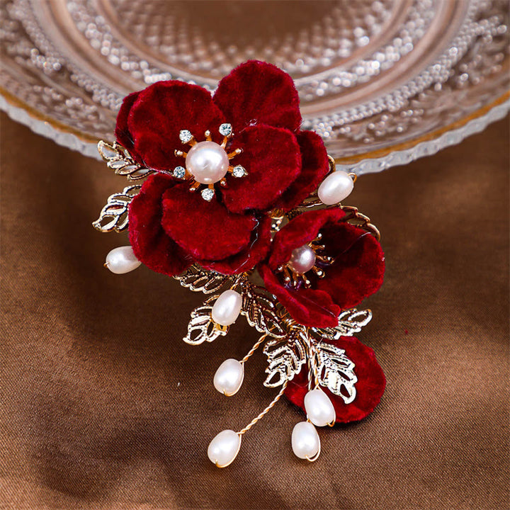 Buddha Stones Vintage Red Camellia Side Hair Clip - image 3