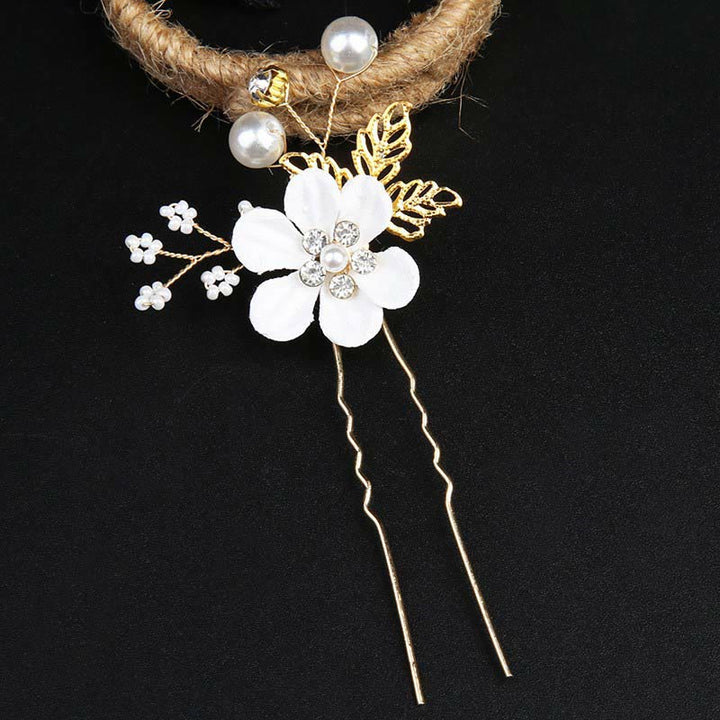 Buddha Stones 4Pcs Handmade Wedding Golden Leaf Flower Pearl Hairpin Hair Comb Set - image 15
