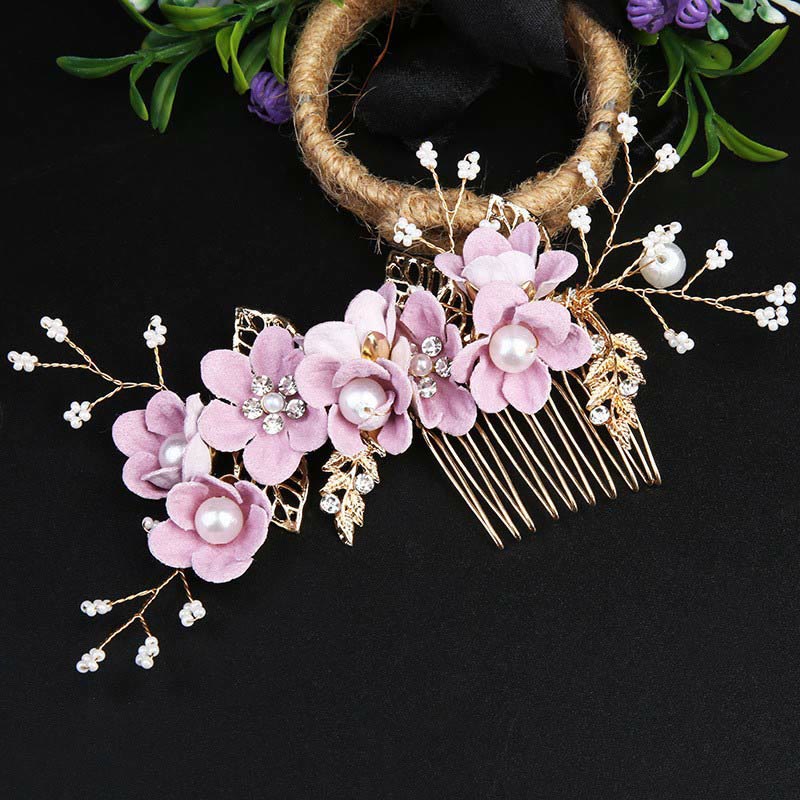 Buddha Stones 4Pcs Handmade Wedding Golden Leaf Flower Pearl Hairpin Hair Comb Set - image 18