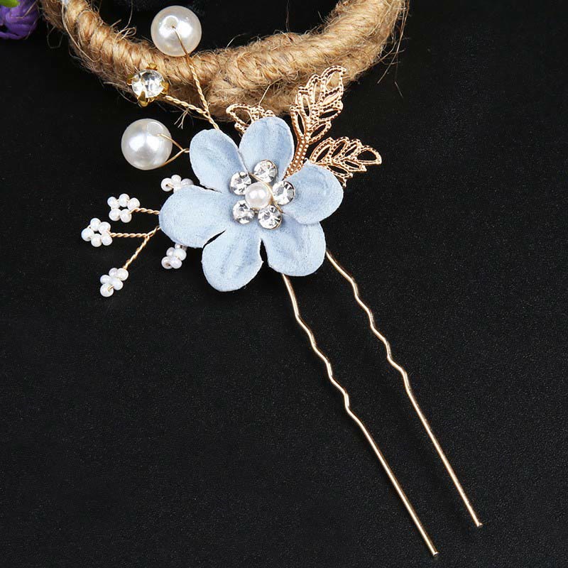Buddha Stones 4Pcs Handmade Wedding Golden Leaf Flower Pearl Hairpin Hair Comb Set - image 10