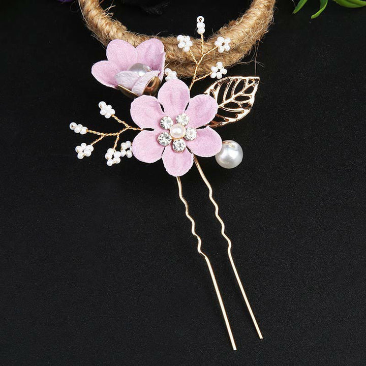 Buddha Stones 4Pcs Handmade Wedding Golden Leaf Flower Pearl Hairpin Hair Comb Set - image 20