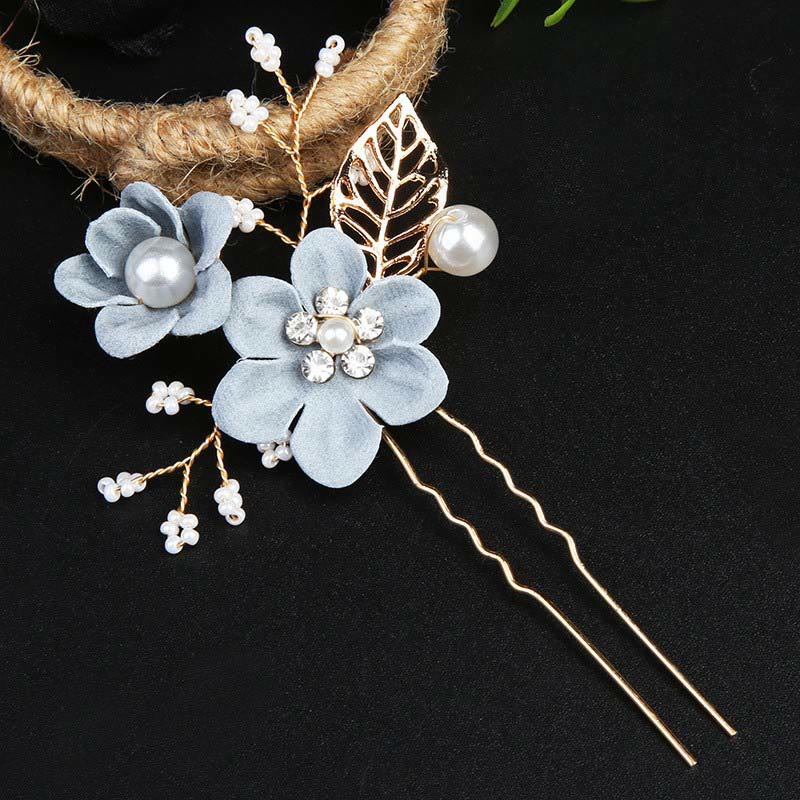 Buddha Stones 4Pcs Handmade Wedding Golden Leaf Flower Pearl Hairpin Hair Comb Set - image 9