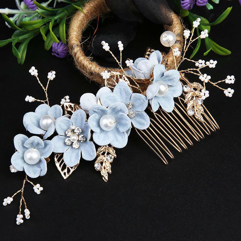 Buddha Stones 4Pcs Handmade Wedding Golden Leaf Flower Pearl Hairpin Hair Comb Set - image 8