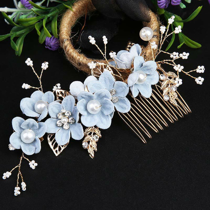 Buddha Stones 4Pcs Handmade Wedding Golden Leaf Flower Pearl Hairpin Hair Comb Set - image 8