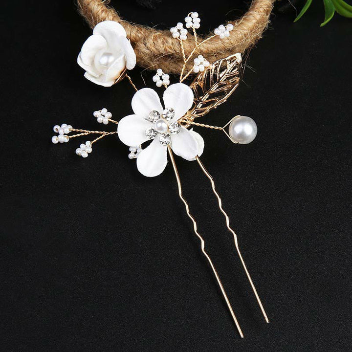Buddha Stones 4Pcs Handmade Wedding Golden Leaf Flower Pearl Hairpin Hair Comb Set - image 14