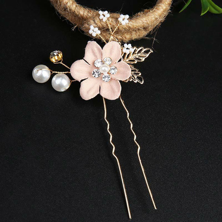 Buddha Stones 4Pcs Handmade Wedding Golden Leaf Flower Pearl Hairpin Hair Comb Set - image 3