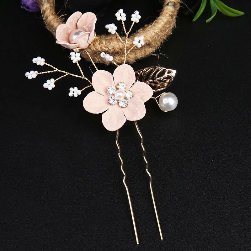 Buddha Stones 4Pcs Handmade Wedding Golden Leaf Flower Pearl Hairpin Hair Comb Set - image 4