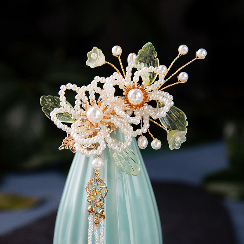 Buddha Stones Retro Style Flower Leaf Tassel Hair Clip - image 1