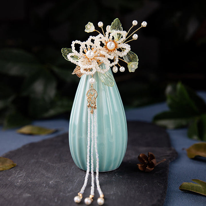 Buddha Stones Retro Style Flower Leaf Tassel Hair Clip - Flower Hair Clip With Tassel - image 0