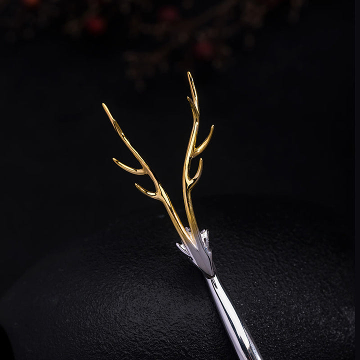 Buddha Stones 925 Sterling Silver Deer Antler Protection Hairpin - image 6
