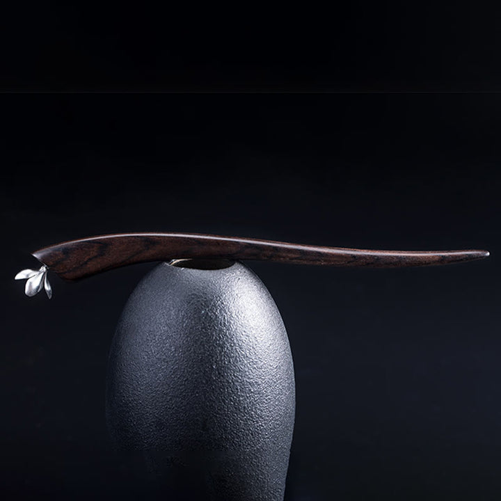 Buddha Stones 925 Sterling Silver Classical Ebony Magnolia Flower Blessing Hairpin - image 5