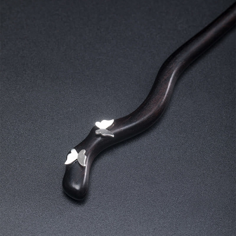 Buddha Stones 925 Sterling Silver Classical Chinese Style Ebony Butterfly Relax Hairpin - image 2