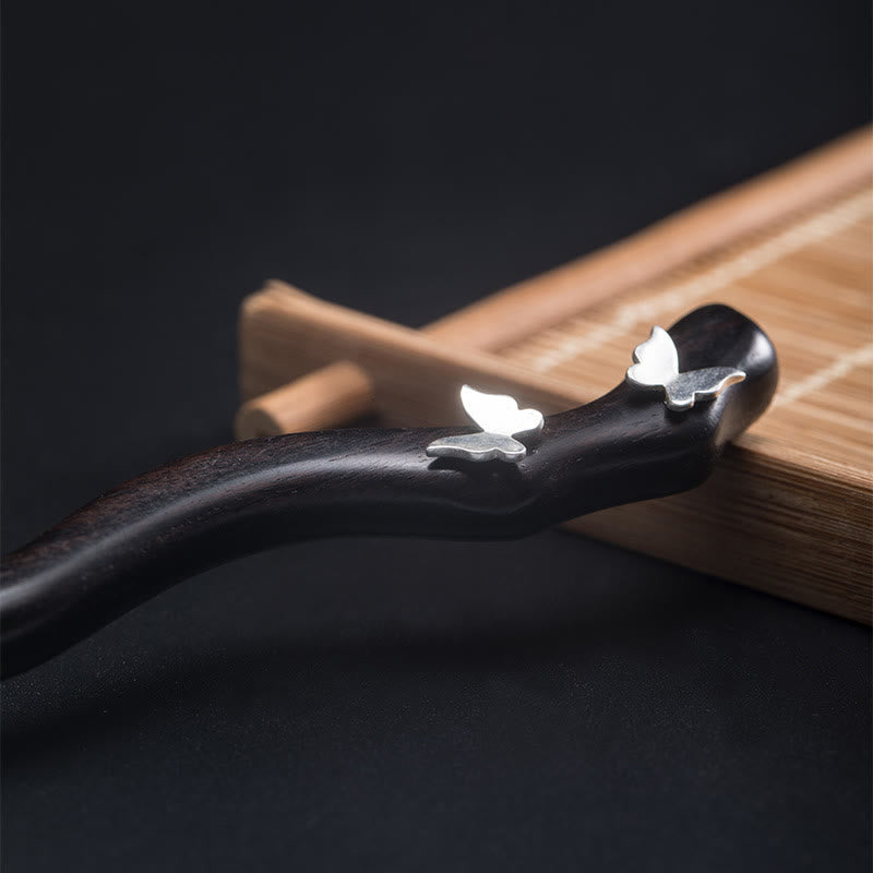 Buddha Stones 925 Sterling Silver Classical Chinese Style Ebony Butterfly Relax Hairpin - image 4
