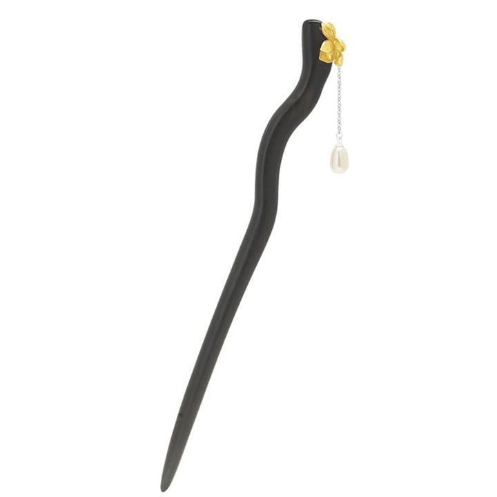 Buddha Stones 925 Sterling Silver Classical Chinese Style Ebony Lotus Flower Pearl Tassel Blessing Hairpin - image 10