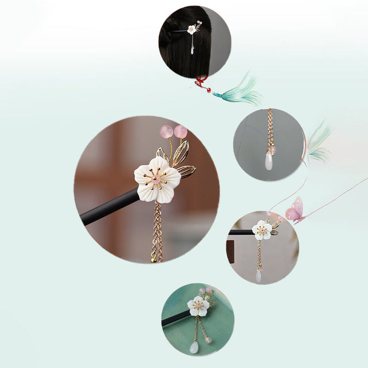 Buddha Stones Classical Chinese Style Bauhinia Tassel Wood Hairpin - image 6