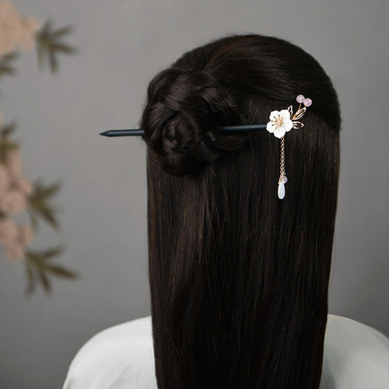Buddha Stones Classical Chinese Style Bauhinia Tassel Wood Hairpin - image 5