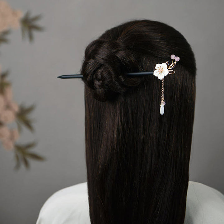 Buddha Stones Classical Chinese Style Bauhinia Tassel Wood Hairpin - image 5