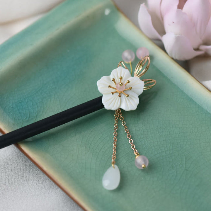 Buddha Stones Classical Chinese Style Bauhinia Tassel Wood Hairpin - image 2