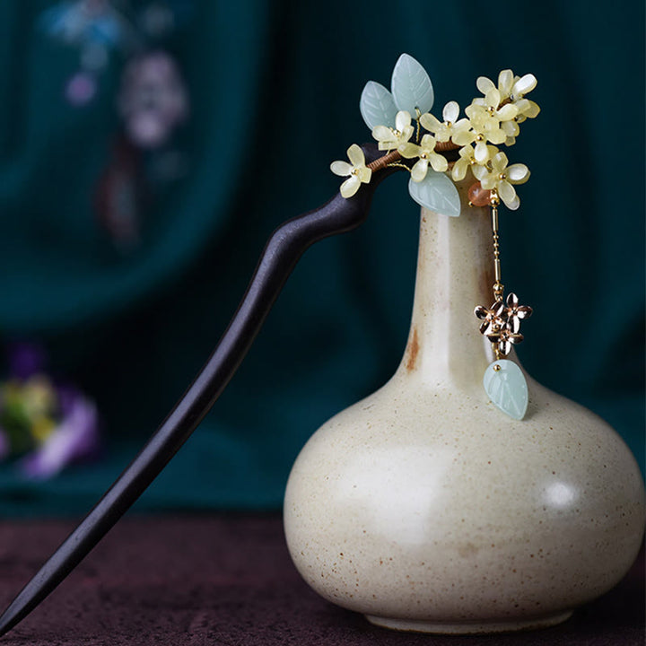 Buddha Stones Natural Ebony Wood Osmanthus Tassel Balance Hairpin - image 3