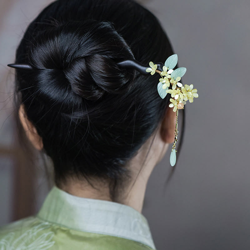 Buddha Stones Natural Ebony Wood Osmanthus Tassel Balance Hairpin - image 4