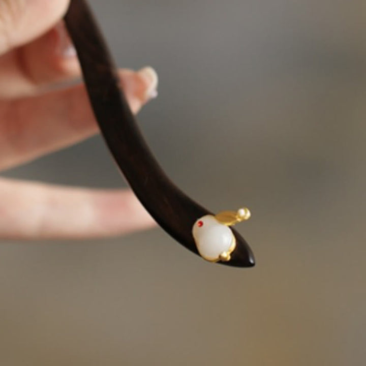 Buddha Stones Auspicious Cloud Sandalwood Rabbit Protection Hairpin - image 23
