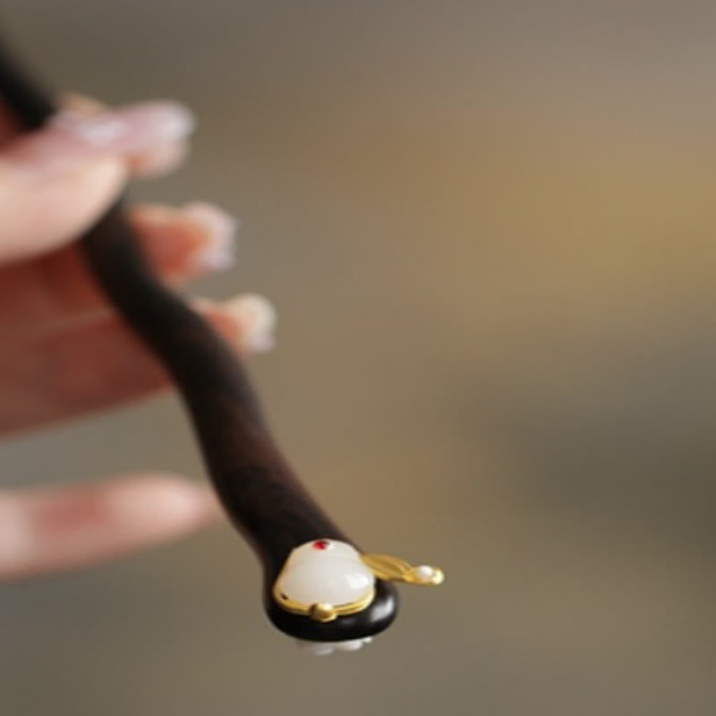 Buddha Stones Auspicious Cloud Sandalwood Rabbit Protection Hairpin - image 38