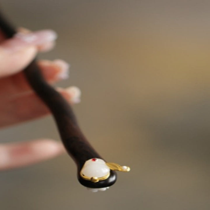 Buddha Stones Auspicious Cloud Sandalwood Rabbit Protection Hairpin - image 38