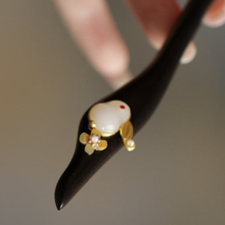 Buddha Stones Auspicious Cloud Sandalwood Rabbit Protection Hairpin - image 32