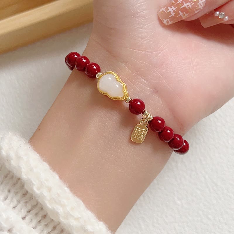 Buddha Stones Cinnabar Gourd Fu Character Charm Blessing Bracelet - image 9