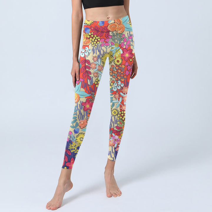 Buddha Stones Colorful Flowers Leaves Print Gym Fitness Leggings Women's Yoga Pants - image 5