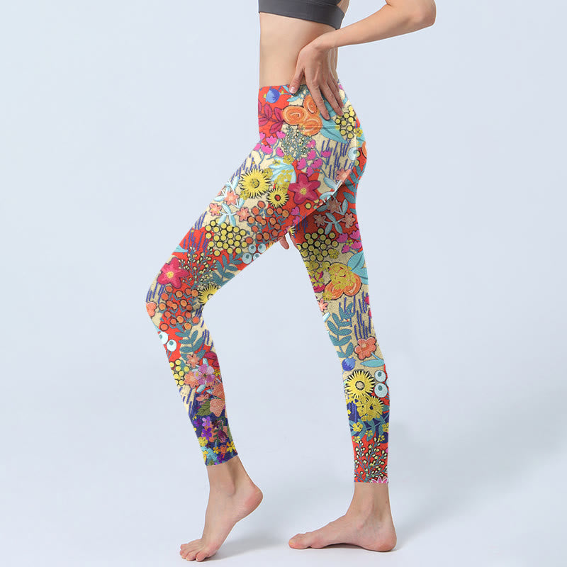 Buddha Stones Colorful Flowers Leaves Print Gym Fitness Leggings Women's Yoga Pants - image 2