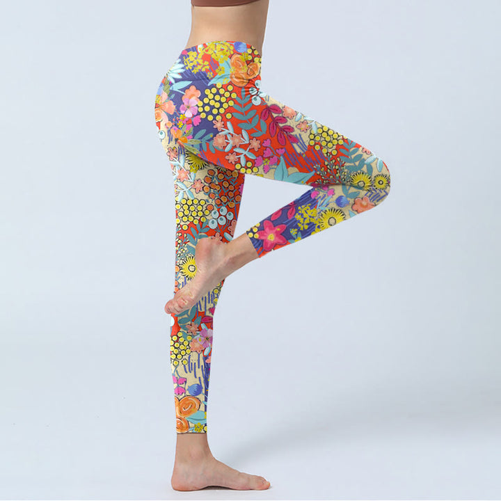 Buddha Stones Colorful Flowers Leaves Print Gym Fitness Leggings Women's Yoga Pants - image 3