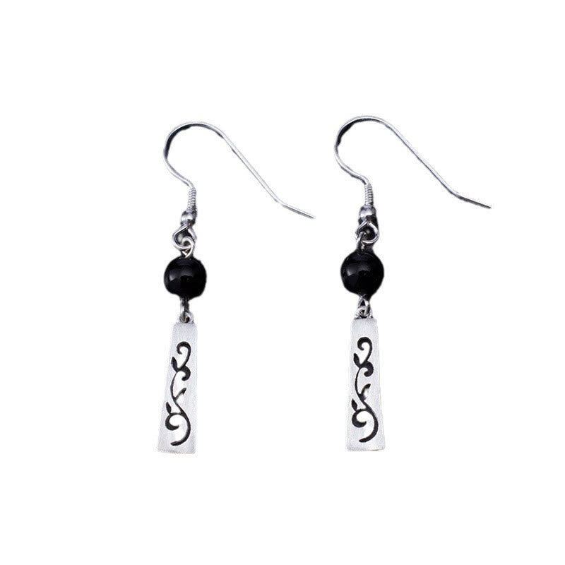 Buddha Stones 925 Sterling Silver Black Onyx Hollow Vine Protection Drop Earrings - image 6
