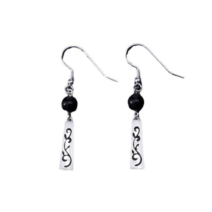 Buddha Stones 925 Sterling Silver Black Onyx Hollow Vine Protection Drop Earrings - image 6