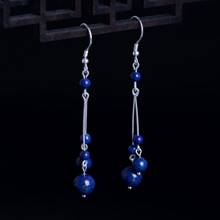 Buddha Stones 925 Sterling Silver Lazurite Beads Serenity Drop Earrings - 925 Sterling Silver - image 0